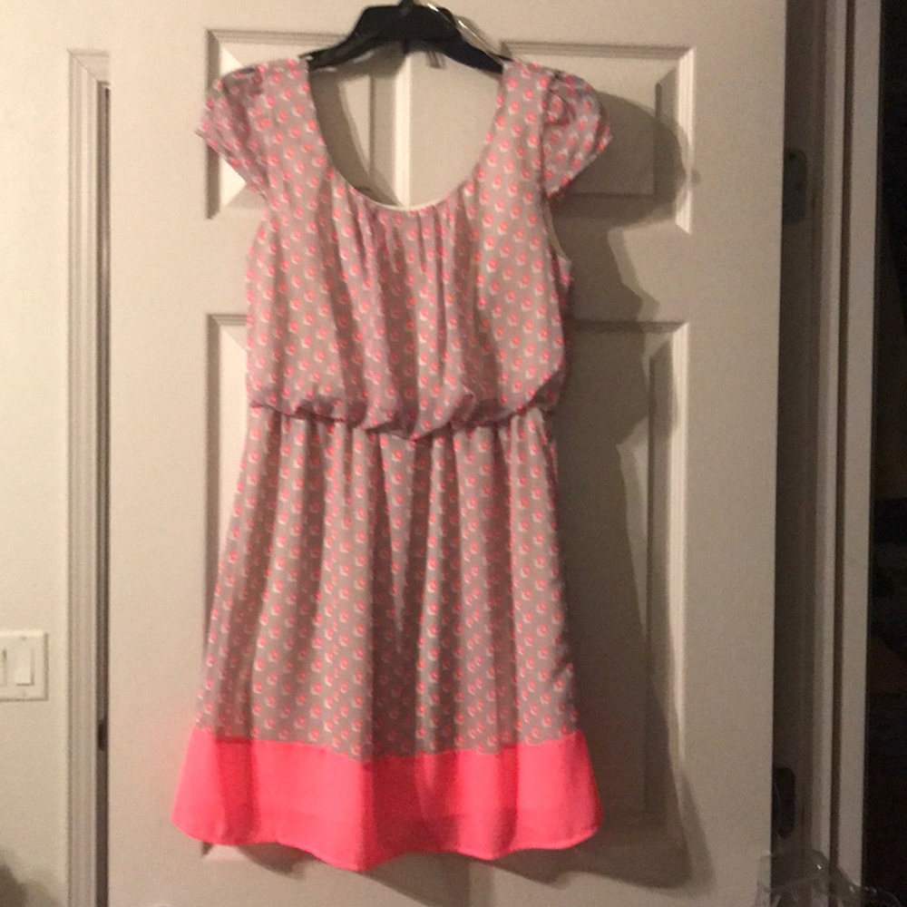 Hello Miss pink and Gray pattern summer dress